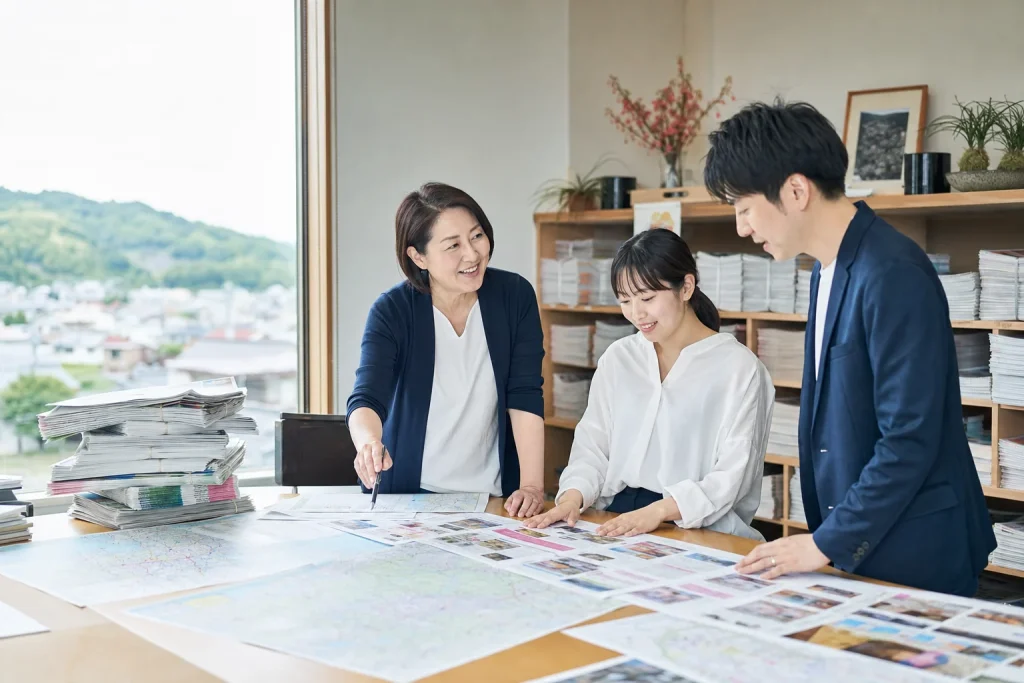 フリーペーパー売却に向けて誌面と配布エリアを確認する地域編集部