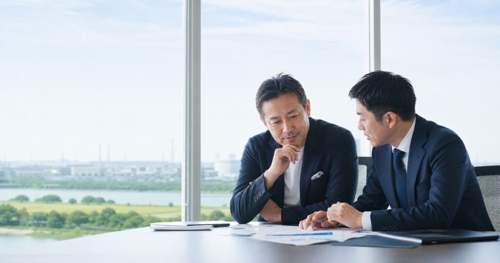 川崎 メディア M&Aで地域媒体の事業承継を相談する経営者とアドバイザー