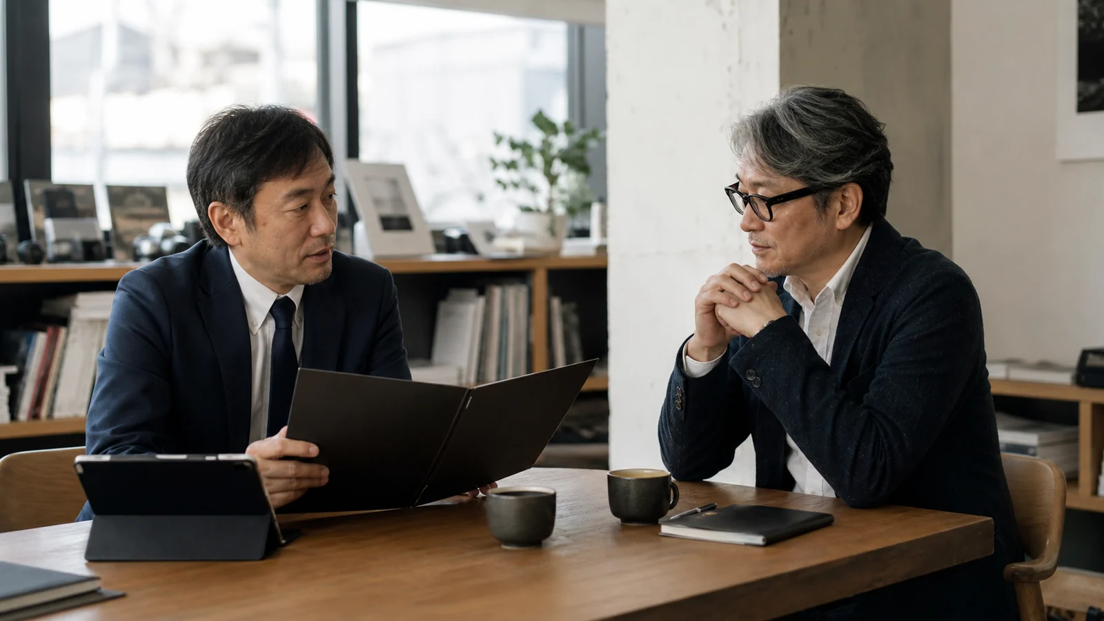 メディア事業の経営者とM&Aアドバイザーが秘密保持と承継方針を確認する様子